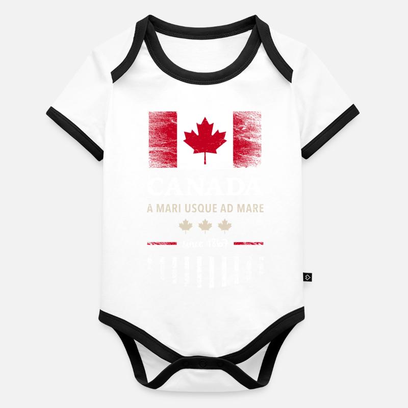 Drapeau du Canada Drapeau de la feuille d’érable de l’Amérique du Nord Body Bébé bio contrasté manches courtes