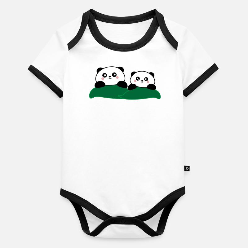 Panda | Noir Blanc | Animaux Body Bébé bio contrasté manches courtes