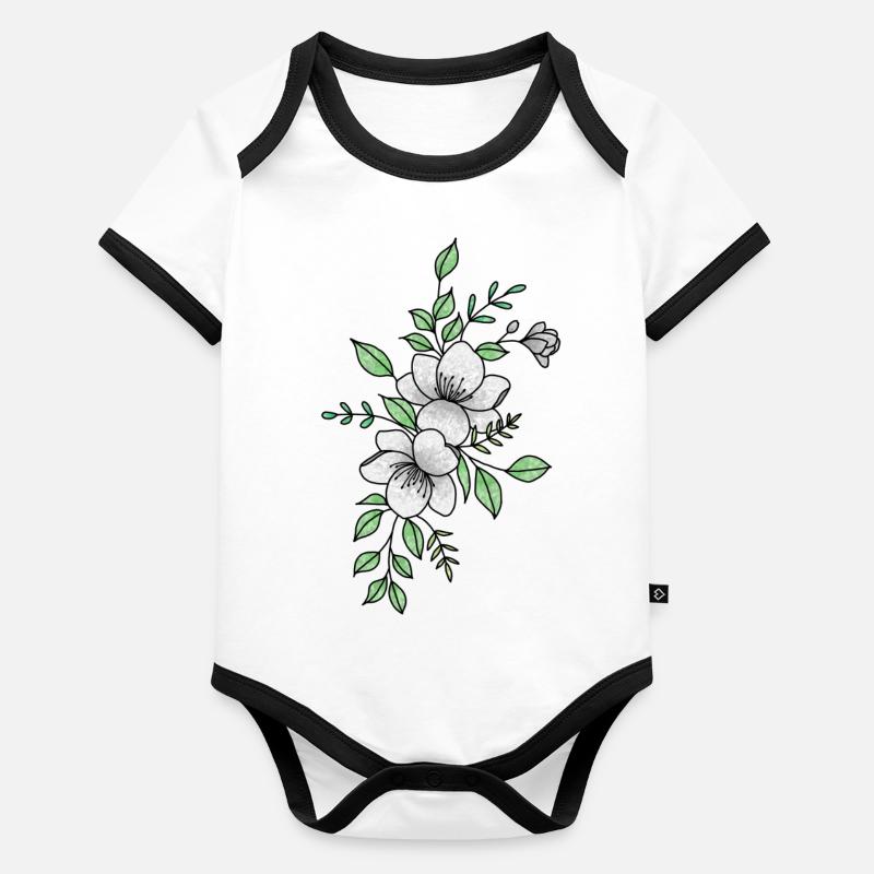 Weiße und graue Blume Baby Bio-Kurzarm-Kontrastbody