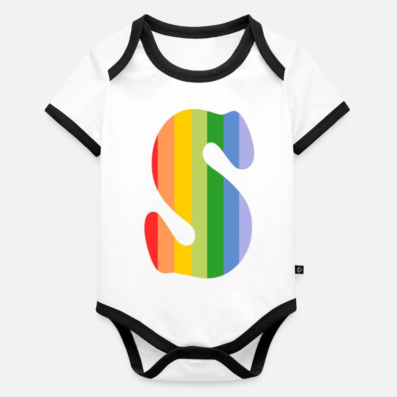 Buchstabe S Regenbogen Baby Bio-Kurzarm-Kontrastbody