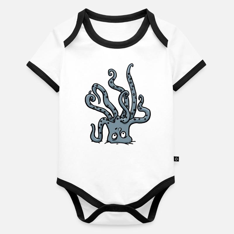 Posture de tête de pieuvre Body Bébé bio contrasté manches courtes
