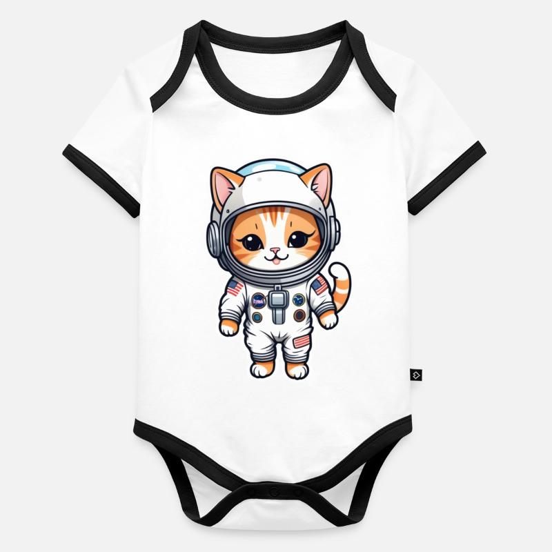Astronaut Katze - Weltraum Baby Bio-Kurzarm-Kontrastbody