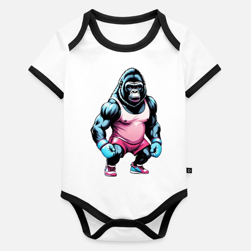 Gorille Boxeur Boxe Body Bébé bio contrasté manches courtes