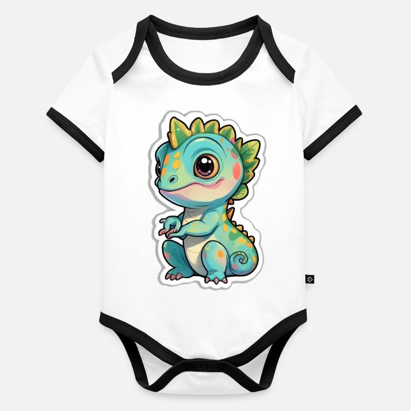 Caméléon mignon Body Bébé bio contrasté manches courtes
