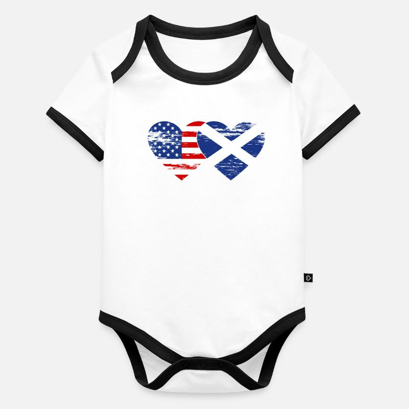 Cœur de drapeau des États-Unis d’Écosse utilisé Body Bébé bio contrasté manches courtes