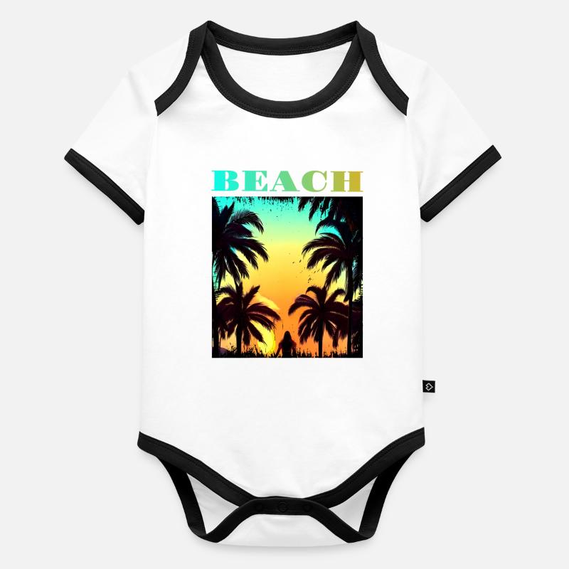 Palm Sunset Beach Baby Bio-Kurzarm-Kontrastbody