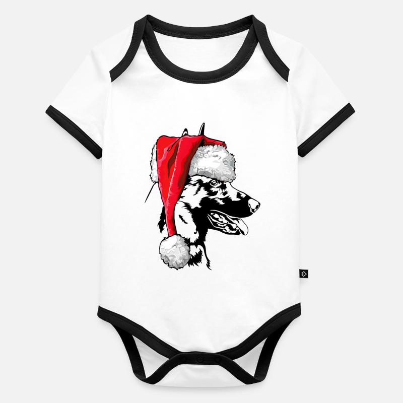 Père Noël Malinois Saint-Nicolas chiens Wilsigns Body Bébé bio contrasté manches courtes