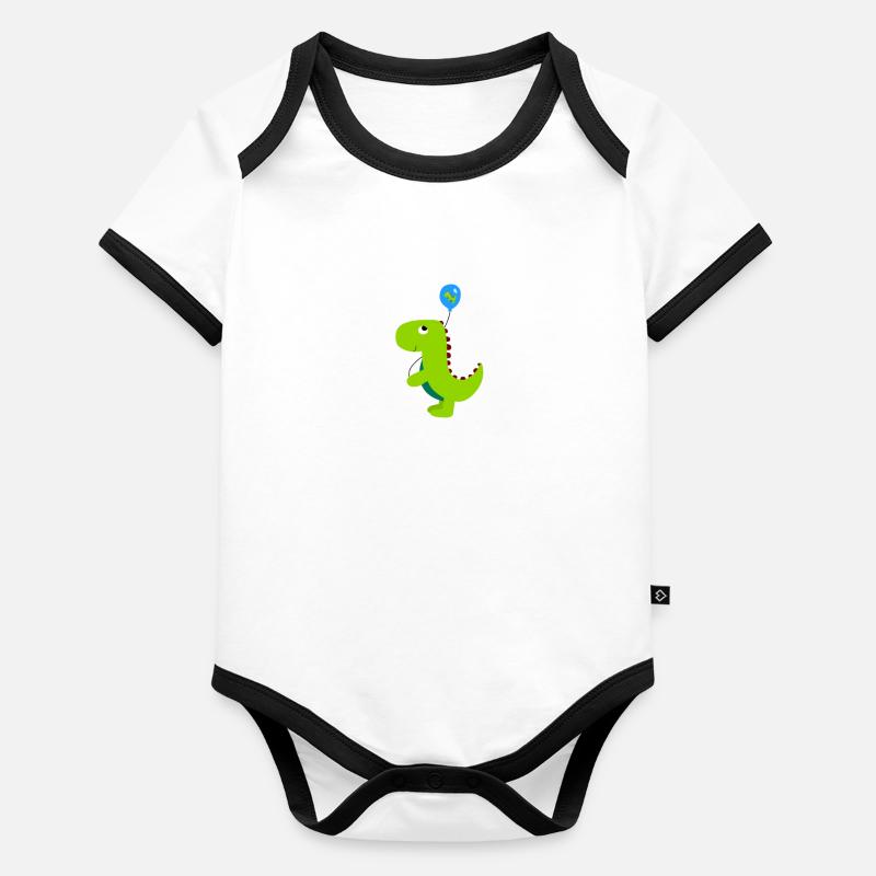 Kleiner Dinosaurier mit Luftballon Baby Bio-Kurzarm-Kontrastbody