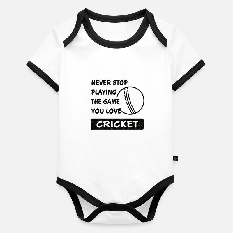 Never stop playing the game cricket gift Organic Baby Contrasting Bodysuit