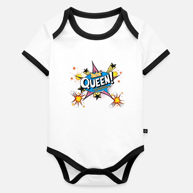 A cool, cartoon, comics style Queen ! Organic Baby Contrasting Bodysuit