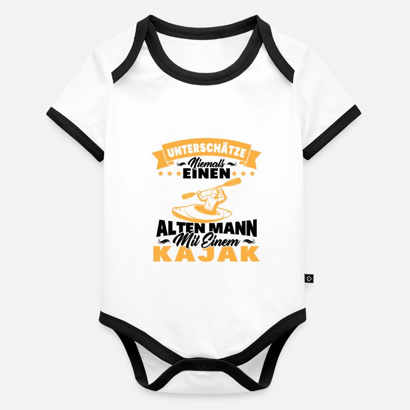 Alten mann mit einem Kajak Baby Bio-Kurzarm-Kontrastbody