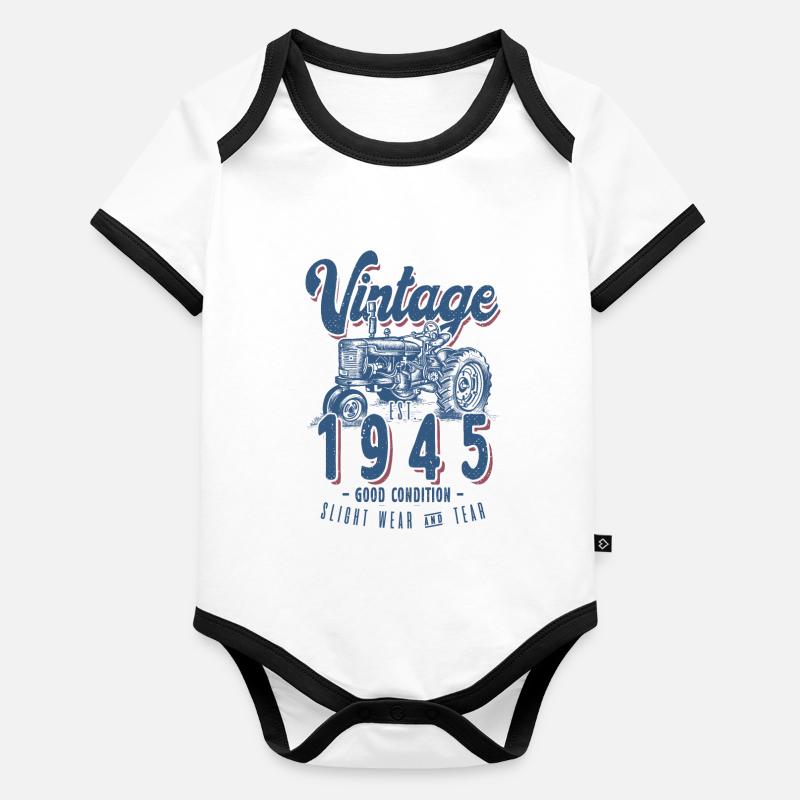 Oldtimer Traktor Farmer Geburtstag geboren 1945 Baby Bio-Kurzarm-Kontrastbody