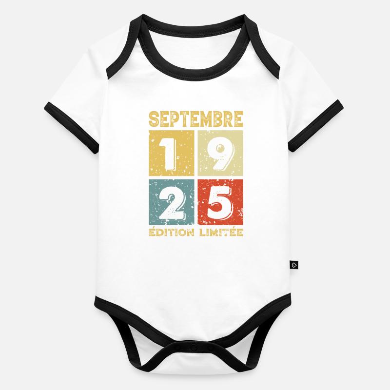 Septembre 1925 Original Idée Cadeau Anniversaire Body Bébé bio contrasté manches courtes