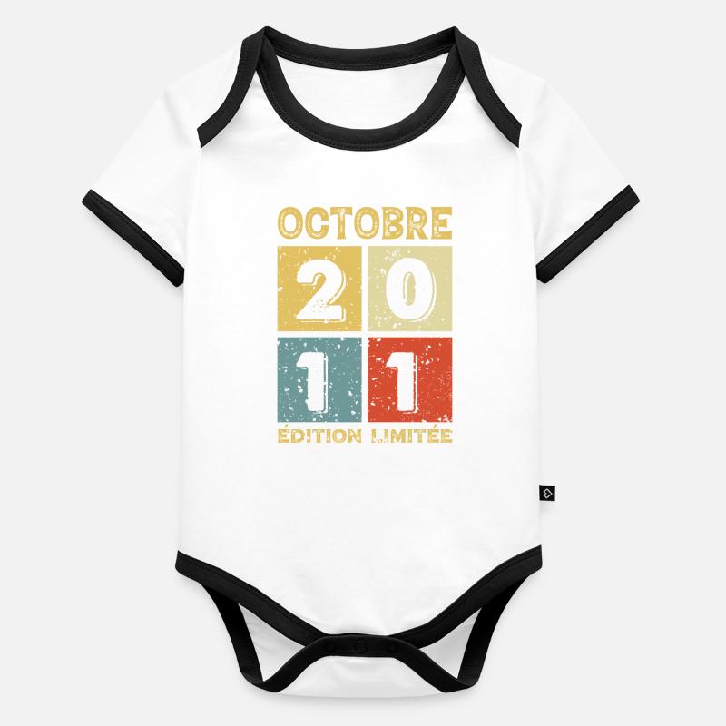 Né En 2011 Octobre Anniversaire Body Bébé bio contrasté manches courtes