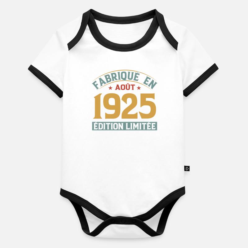 Fabriqué En Août 1925 Édition Limitée Body Bébé bio contrasté manches courtes