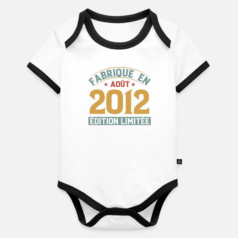 Fabriqué En Août 2012 Édition Limitée Body Bébé bio contrasté manches courtes