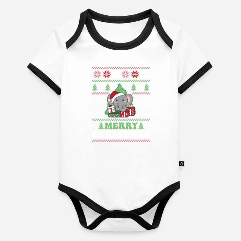 Merry Christmas retro ugly christmas Elefant Baby Bio-Kurzarm-Kontrastbody