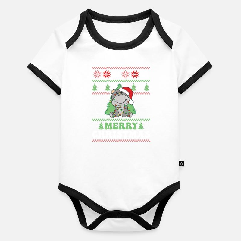Joyeux Noël rétro moche Noël Hippopotame Body Bébé bio contrasté manches courtes