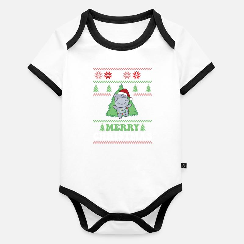 Joyeux Noël rétro moche Noël Hippopotame Body Bébé bio contrasté manches courtes