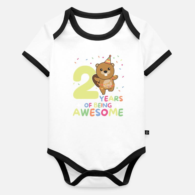 Castor pour 2e anniversaire Enfants de deux ans Body Bébé bio contrasté manches courtes