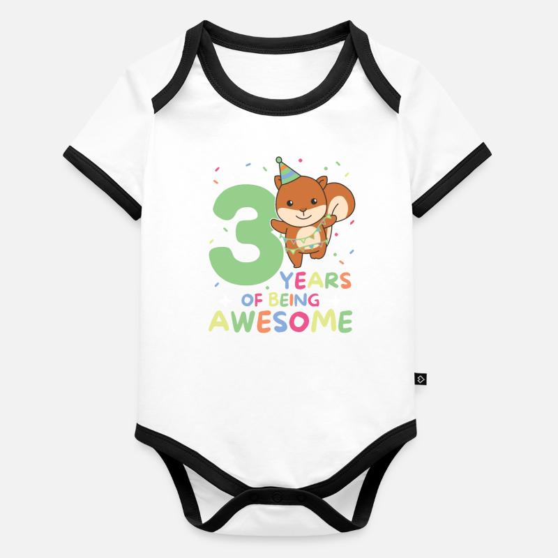 Squirrel for 3rd birthday children three years Organic Baby Contrasting Bodysuit