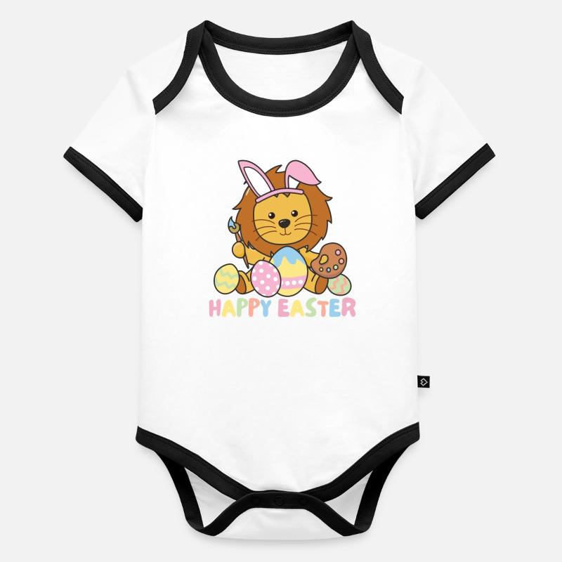 joyeux lion de Pâques doux Pâques avec des œufs de Pâques Body Bébé bio contrasté manches courtes