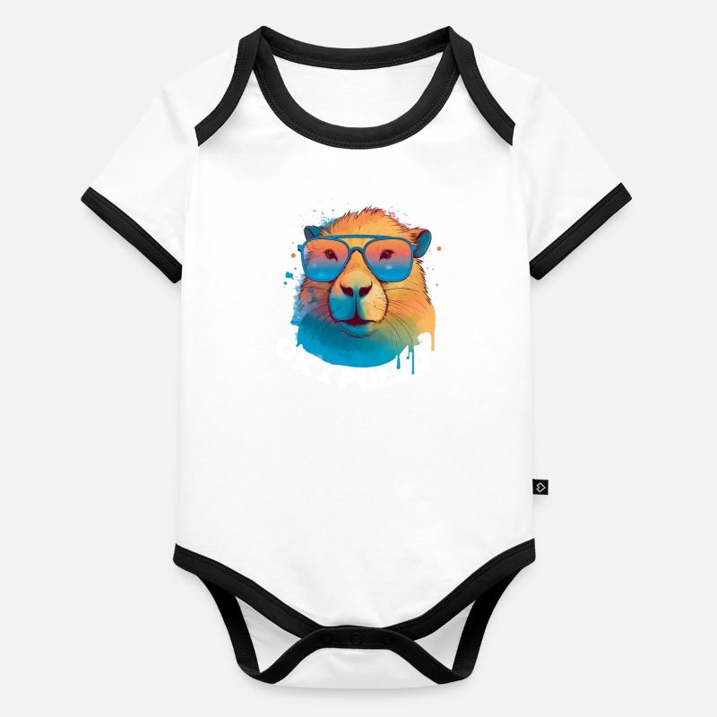Capybara cute animals for children Ok i pull up Organic Baby Contrasting Bodysuit