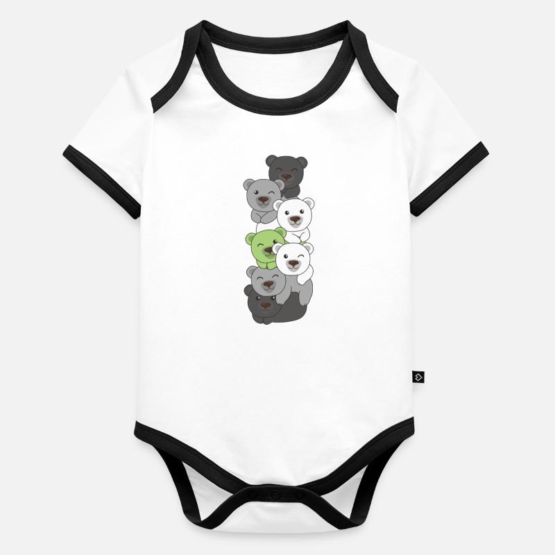Agender Flag Pride LGBTQ süßer Bär Stapel Baby Bio-Kurzarm-Kontrastbody