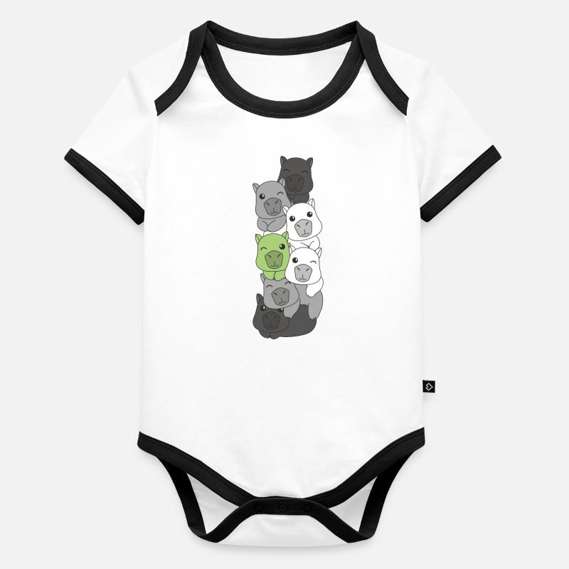 Agender Flag Pride LGBTQ süßer Capybara Stapel Baby Bio-Kurzarm-Kontrastbody