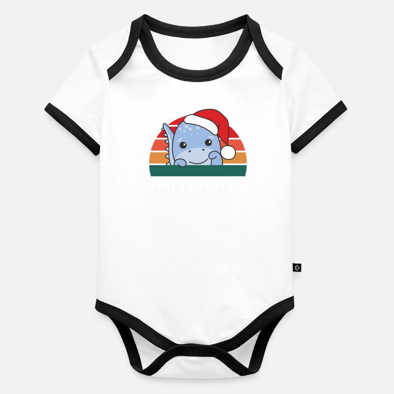 Joyeux Noël Retro Dino Noël Body Bébé bio contrasté manches courtes