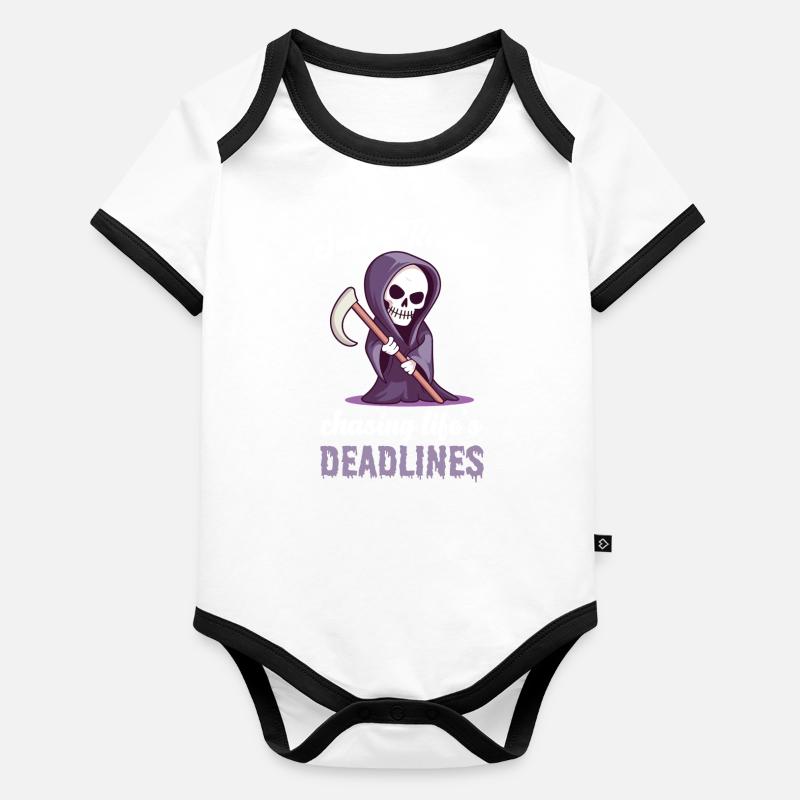a Grim Reaper chasing life's deadlines Organic Baby Contrasting Bodysuit