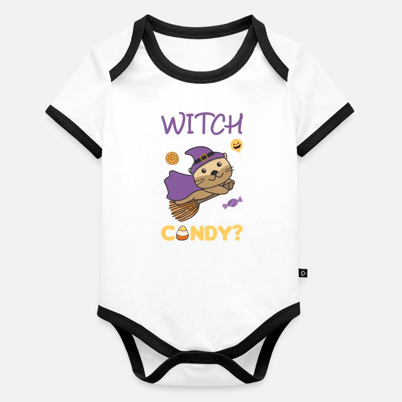 Otter Hexen Witch way is the candy Happy Halloween Baby Bio-Kurzarm-Kontrastbody