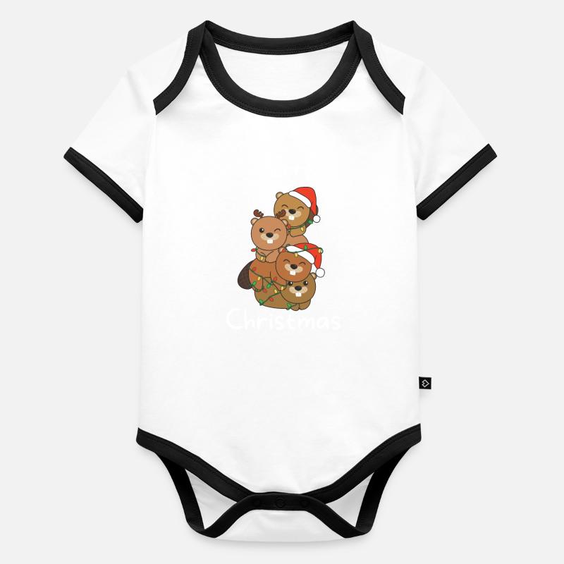 Castor Arbre de Noël Animaux de Noël Castor Body Bébé bio contrasté manches courtes