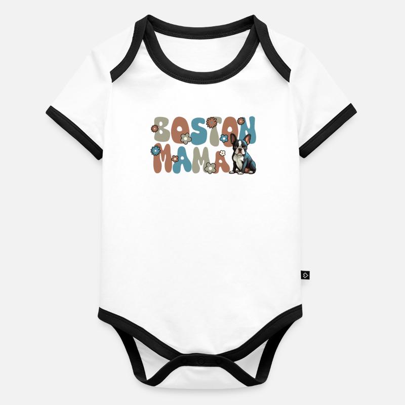 Boston Terrier Groovy Boston Maman Body Bébé bio contrasté manches courtes