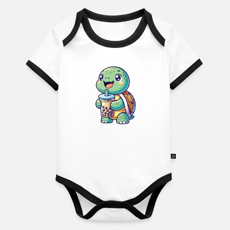Kawaii Turtles Bubble Tea Boba Turtle Body Bébé bio contrasté manches courtes