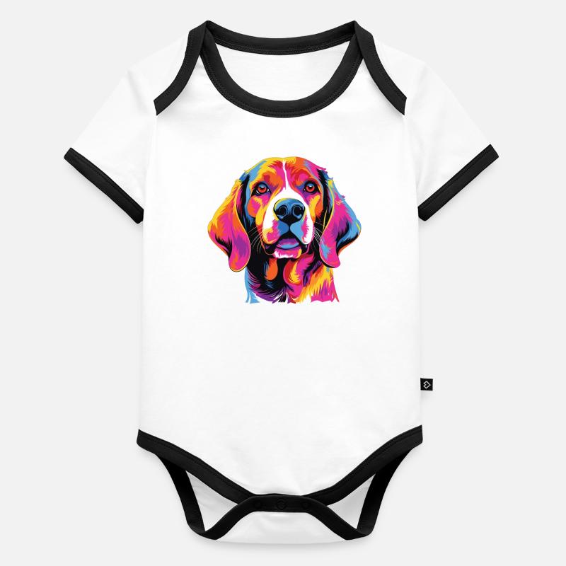 Wasserfarben Farbenfroher Beagle Harrier Baby Bio-Kurzarm-Kontrastbody