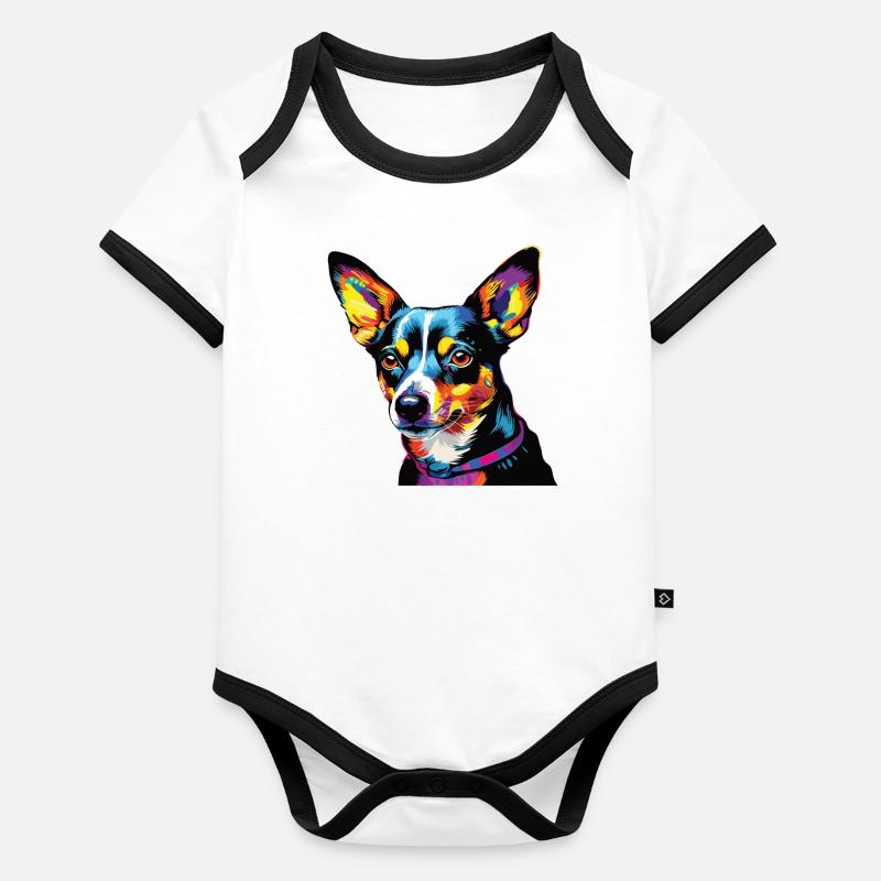 Aquarelle colorée Rat Terrier Body Bébé bio contrasté manches courtes