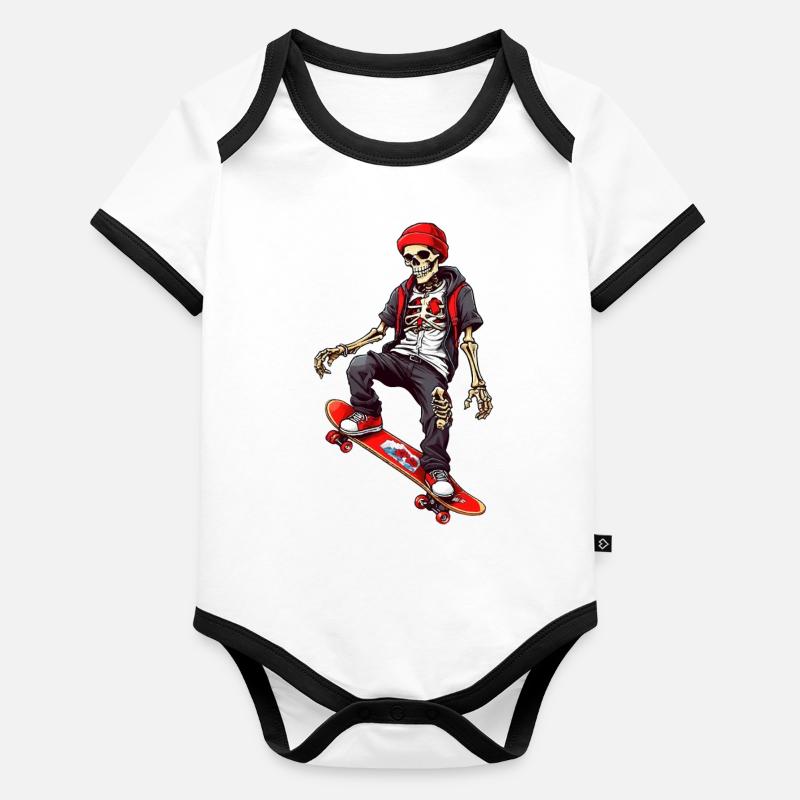 Skateboarding Skeleton Organic Baby Contrasting Bodysuit