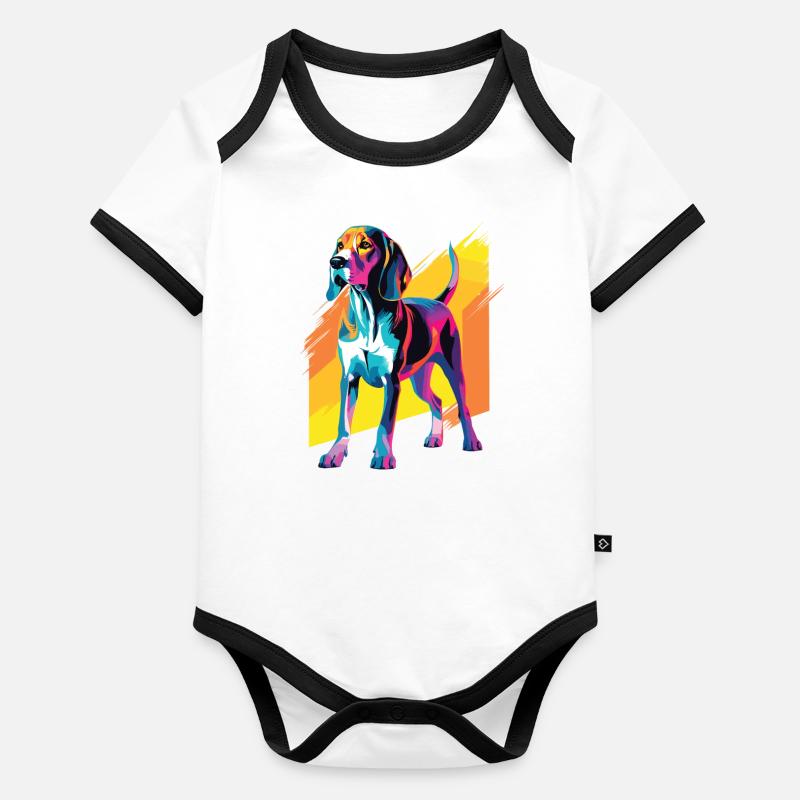 Aquarelle colorée arbre Walker Coonhound Body Bébé bio contrasté manches courtes