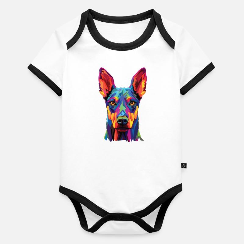 Wasserfarben Farbenfroher Dobermann Pinscher Baby Bio-Kurzarm-Kontrastbody