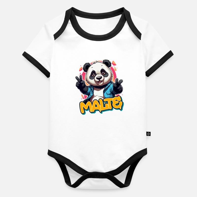 MALTE - Handsome boy name with cool panda Organic Baby Contrasting Bodysuit