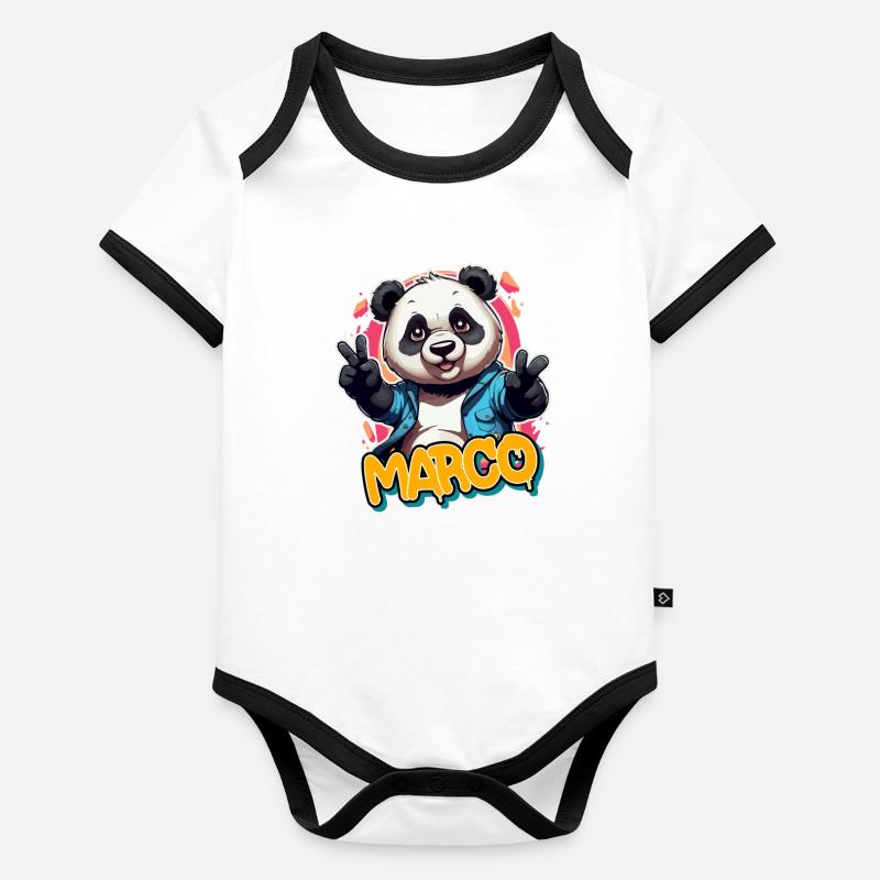 MARCO - Schöner Jungen Name mit coolem Panda Baby Bio-Kurzarm-Kontrastbody