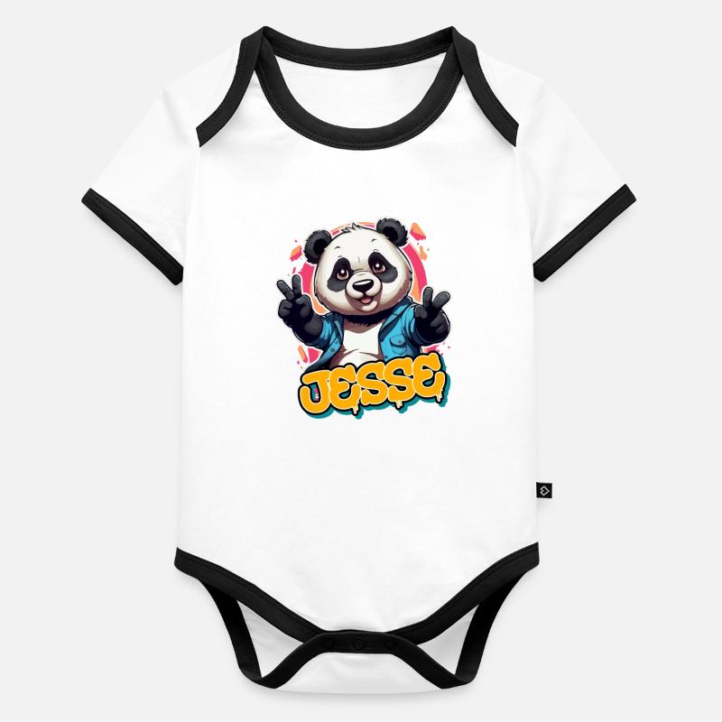 JESSE - Handsome Boy Name with Cool Panda Organic Baby Contrasting Bodysuit