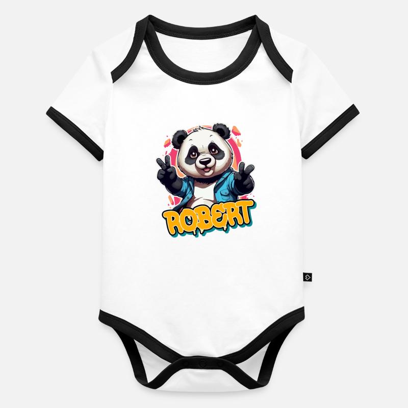 ROBERT - Beau nom de garçon avec Cool Panda Body Bébé bio contrasté manches courtes