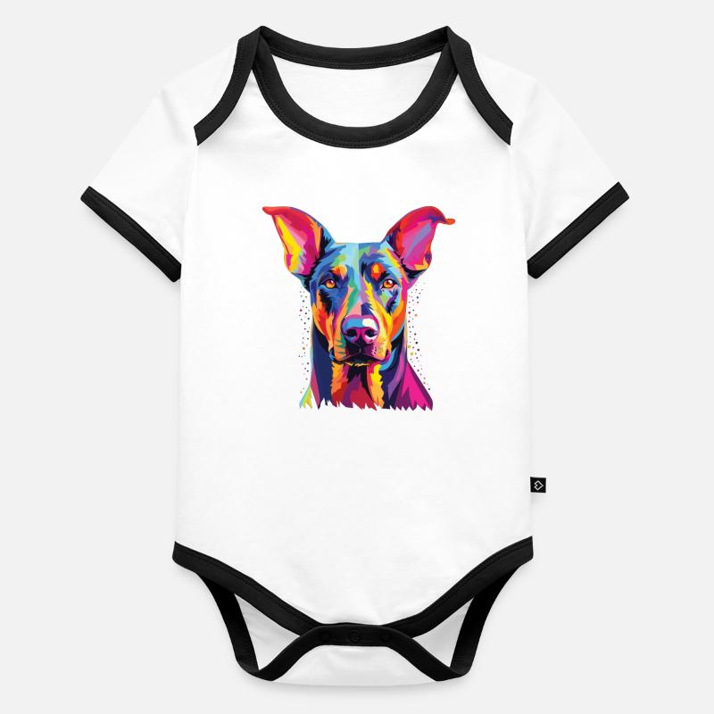 Wasserfarben Farbenfroher Dobermann Pinscher Baby Bio-Kurzarm-Kontrastbody