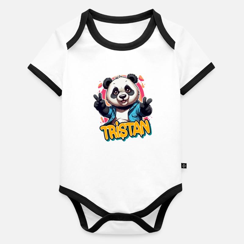 TRISTAN - Beau nom de garçon avec Cool Panda Body Bébé bio contrasté manches courtes