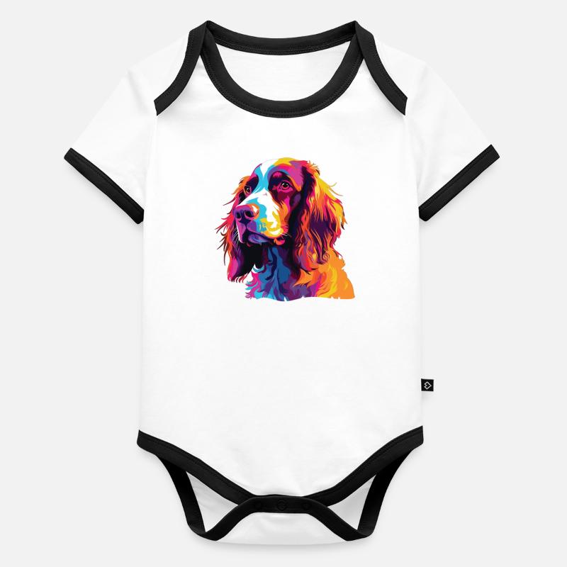 Watercolor Colorful Welsh Springer Spaniel Organic Baby Contrasting Bodysuit