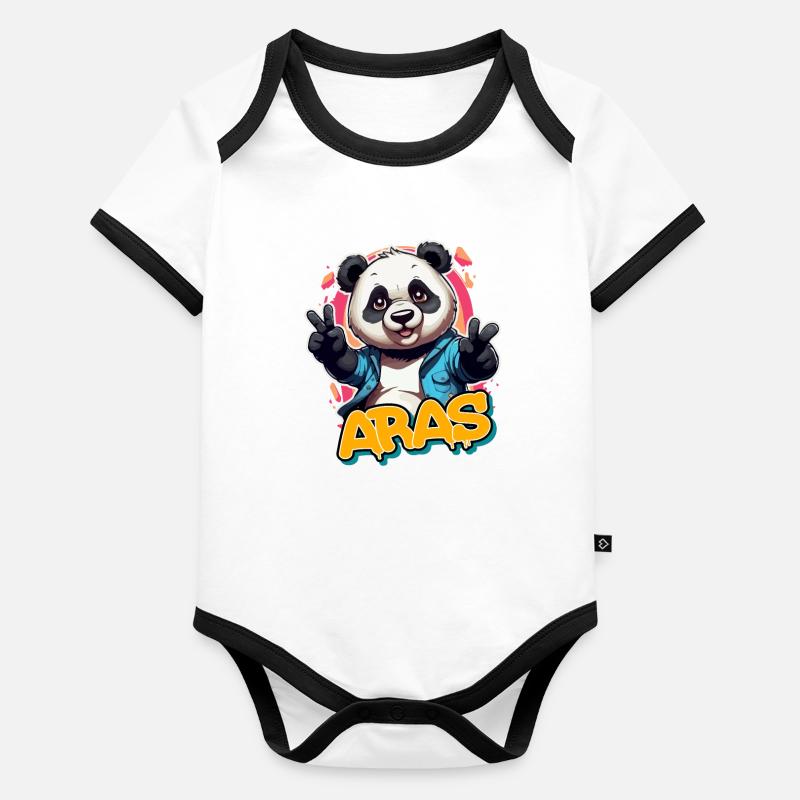 ARAS - Handsome Boy Name with Cool Panda Organic Baby Contrasting Bodysuit