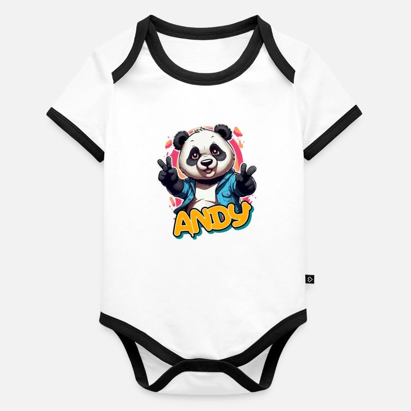 ANDY - Handsome Boy Name with Cool Panda Organic Baby Contrasting Bodysuit