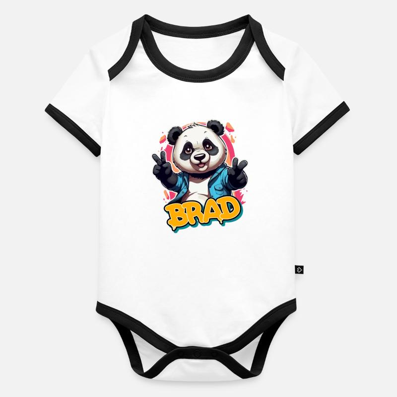 BRAD - Schöner Jungen Name mit coolem Panda Baby Bio-Kurzarm-Kontrastbody